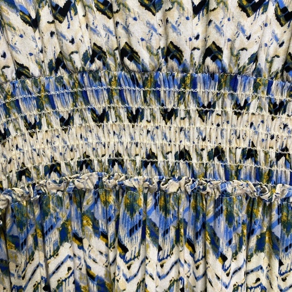 Misa Long Sleeve Maxi Dress Smocked Waist Blue White Geometric Print - Picture 7 of 10